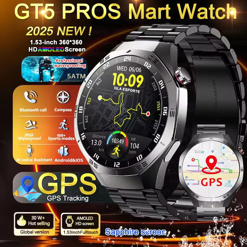 Diy Wearable Electronics - Runde GPS-Smartwatch, wasserdicht, BT-Anruf, Herren-Smartwatch für